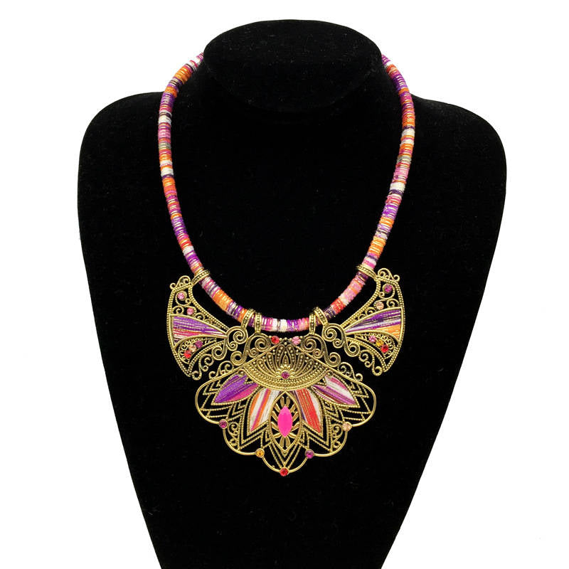 Fashion Ethnic Multicolor Necklace for Women-Purple