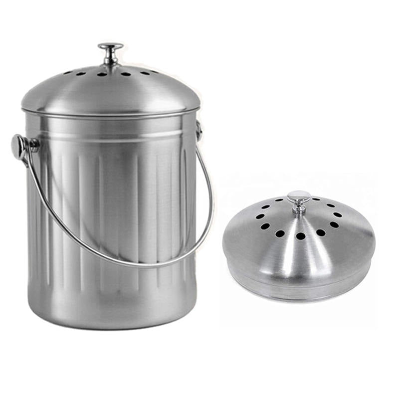 Stainless Steel Compost Bin for Kitchen Countertop Includes Charcoal Filter