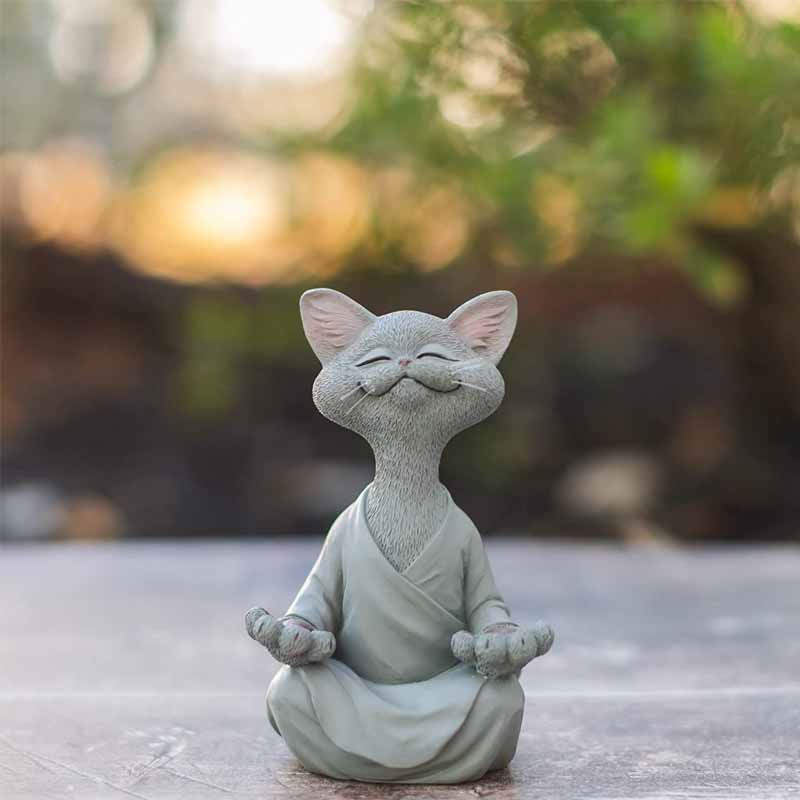 Buddha Cat Statue Yoga Collectible Home Decoration-Grey