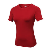 Adore Women Pro Short Sleeve T-Shirt Tight Elasticity Perspiration Quick Drying Yoga Tops For Training Running Fitness 2013-Red