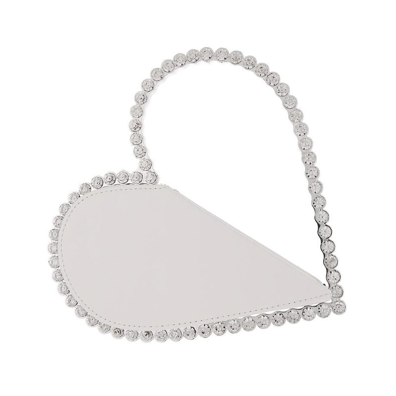 Womens Evening HandBag Heart Shape Rhinestone Clutch Purse-White