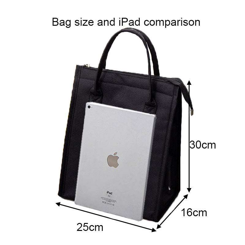 Waterproof Oxford Cloth Picnic Bag Insulated Lunch Bento Handbag-Black