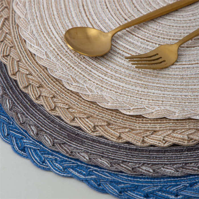 4 Pack Round Braided Laciness Placemats 38CM Washable Kitchen Table Mats for Home Wedding Party-White