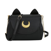 Moon Luna Cat Purses Pu Leather Shoulder Messenger Bag-Black