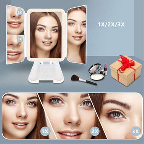 Makeup Mirror Vanity Mirror with Lights - 3 Color Lighting Modes 72 LED Touch Control 1x/2x/3x Magnification Trifold Mirror