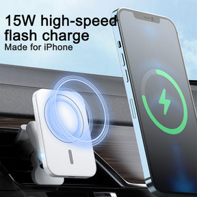 Magnetic Wireless Car Charger 15W Fast Charging Air Vent Mount Charger For iPhone 12-White