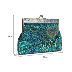 Peacock Clutch Sequined Beaded Evening Handbag-Coffee