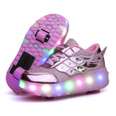 Kids LED Roller Shoes Sneakers with Two Wheel for Boys Girls-586-1-Rose Pink