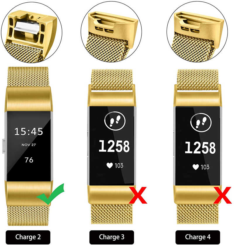 Stainless Steel Magnetic Strap For Fitbit Charge 2 Replacement Bracelets Milanese-Gold