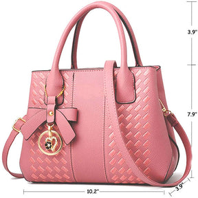 Fashion Womens PU Leather Embroidered Handbags Shoulder Tote Bags-LightPink