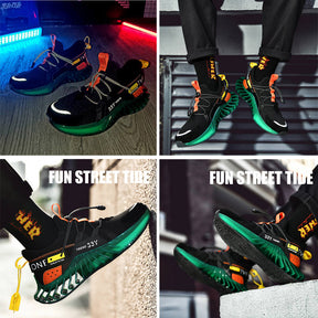 Trendy Mens Running Sneakers Mesh Comfortable Lightweight Tennis Shoes-Black Green