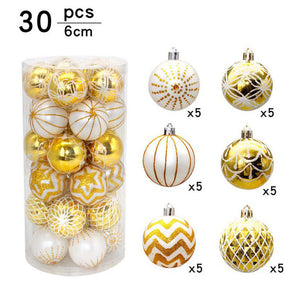 30PCS Christmas Balls 60MM Painted Hanging Ornaments-GoldWhite