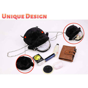 Women Cute Chick Plush Crossbody Bag Chic Small Cell Phone Wallet For Girls-Black