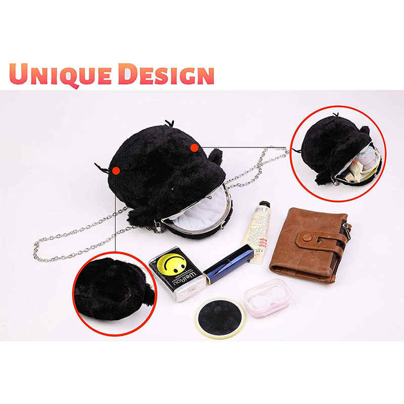 Women Cute Chick Plush Crossbody Bag Chic Small Cell Phone Wallet For Girls-Black