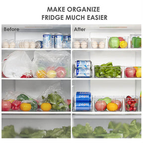 Refrigerator Clear Plastic Storage Bins 6 Pcs Food Organizer Bins with Handles for Fridge Freezer Kitchen