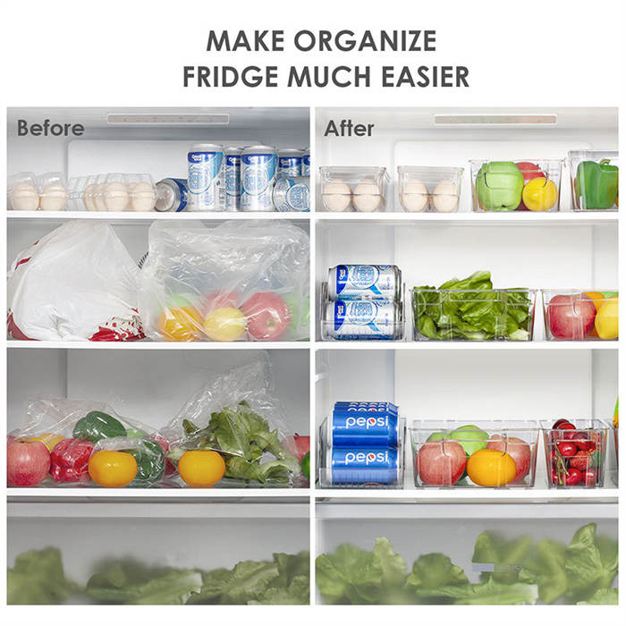 Refrigerator Clear Plastic Storage Bins 6 Pcs Food Organizer Bins with Handles for Fridge Freezer Kitchen