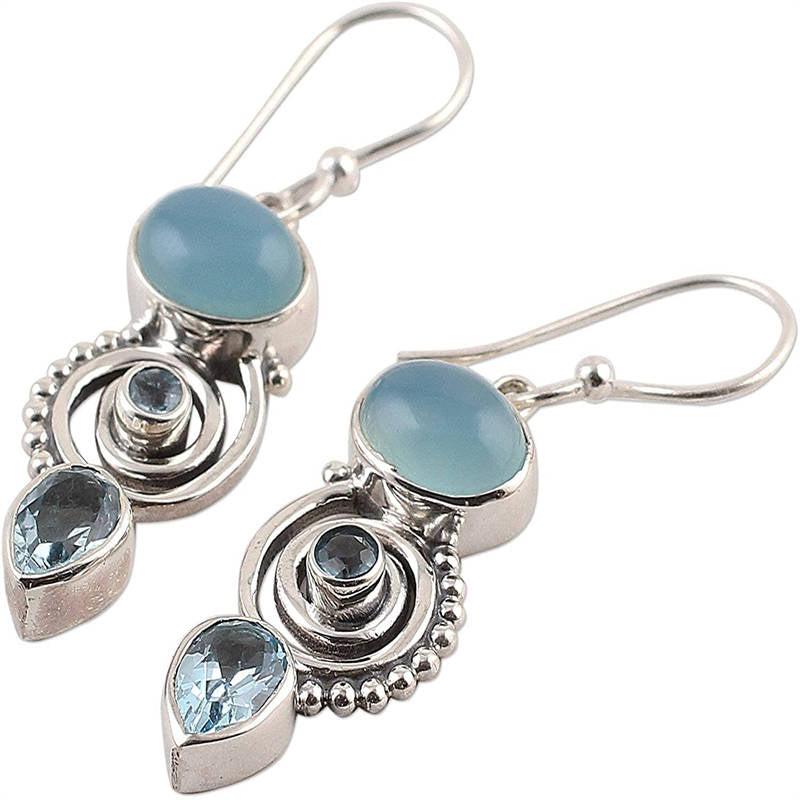 Blue Topaz Water Drop Dangle Earrings