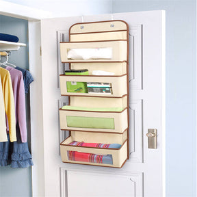 Over Door Wall Mount 4 Clear Window Pocket Organizer - Beige