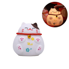 Lucky Cat Night Light Pat Light USB Rechargeable with 3 Colors-White