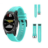 22mm 26mm Sport Silicone Watchband For Garmin Fenix  5Plus/5X Plus Easy Fit Quick Release Starp Black Steel Buckle-Teal