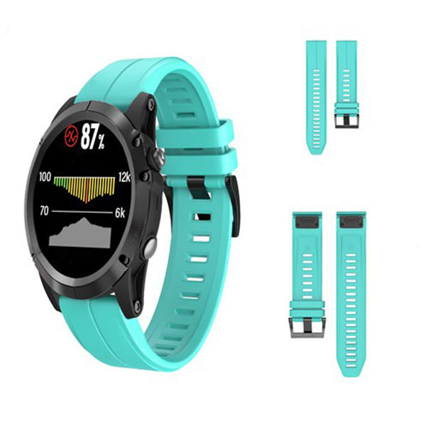 22mm 26mm Sport Silicone Watchband For Garmin Fenix  5Plus/5X Plus Easy Fit Quick Release Starp Black Steel Buckle-Teal