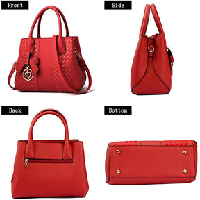 Fashion Womens PU Leather Embroidered Handbags Shoulder Tote Bags-Red