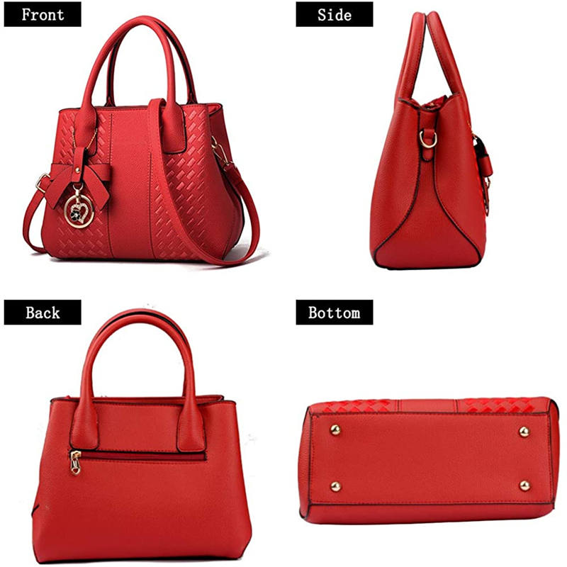 Fashion Womens PU Leather Embroidered Handbags Shoulder Tote Bags-Red