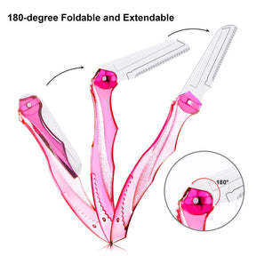 3 Pcs Foldable Eyebrow Razor and Face Razors-Rose/Pink/Purple