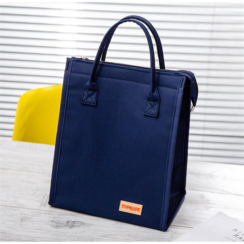 Waterproof Oxford Cloth Picnic Bag Insulated Lunch Bento Handbag-Navy Blue