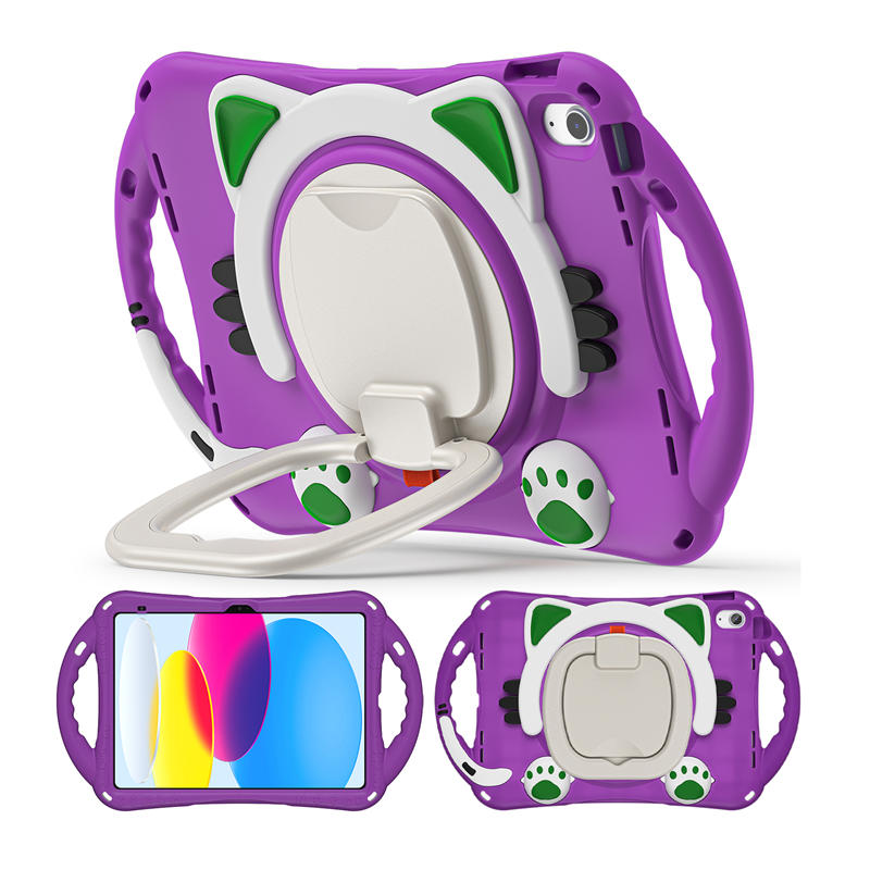 Cat Tablet Case For iPad 10th Kids Friendly with Handle Stand-Purple
