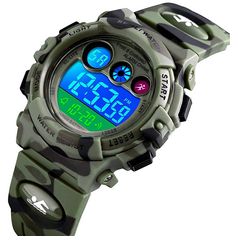 Kids Digital Sport Watches Outdoor Shockproof Military Child Watch-ArmyGreen