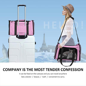 Pet Travel Bag for Small Medium Cats Dogs Puppies Soft Sided Collapsible Puppy Carrier-Pink