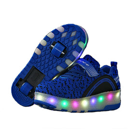 Kids LED Roller Skate Shoes with Double Wheel Sport Sneaker-Blue