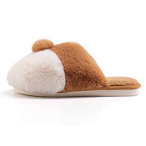 Unisex Warm Animal Slippers Corgi Plush Slip On House Shoes-Yellow