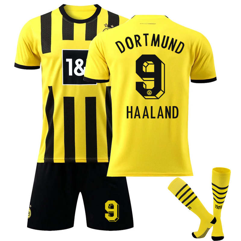 Dortmund Home Jersey 2022-23 HAALAND #9 Soccer Jersey Kids Adult 3-Pieces Jersey Kits