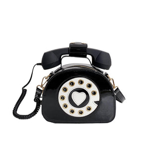 Women Telephone Shaped Handbag Retro Phone Top-Handle Crossbody Bags-Black