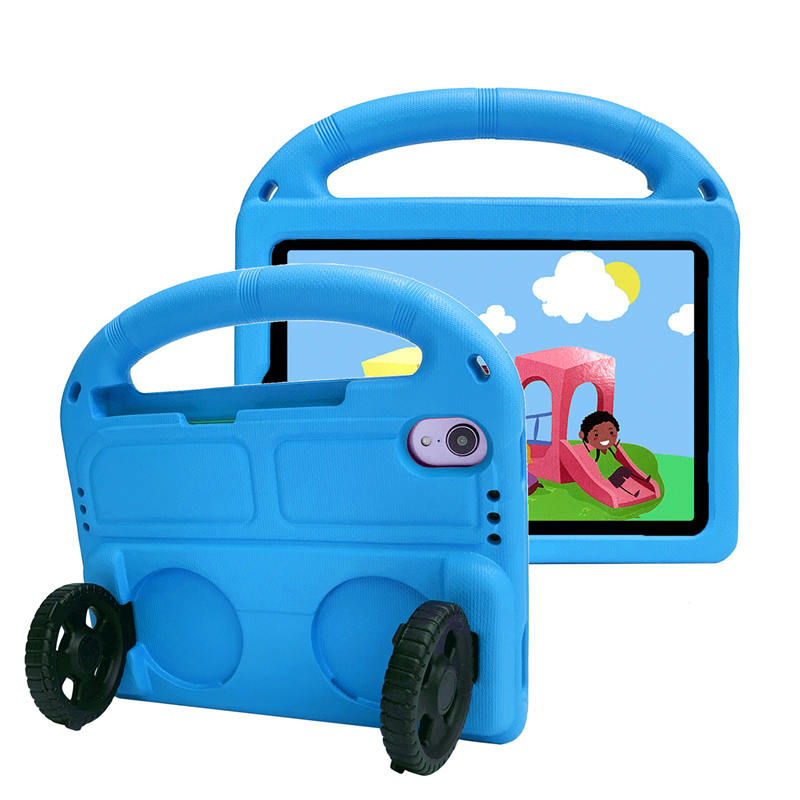 Wheel iPad Case For iPad Mini 6 Shockproof Stand Cover With Handle Stand-Blue
