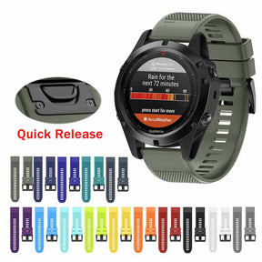 Smart Watch Band For Garmin Fenix 5/5Plus/6/6 Pro Forerunner 935/945 Quick Release Silicone Strap Black Steel Buckle-Red