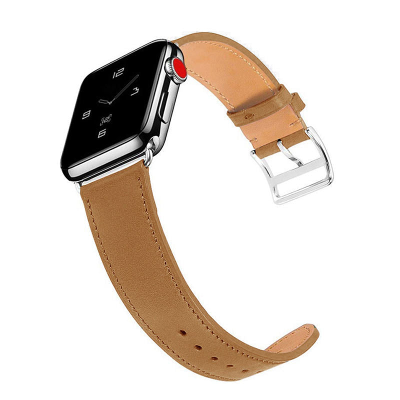 Genuine Leather Replacement Watch Band For iWatch Series SE/6/5/4/3/2/1-Brown