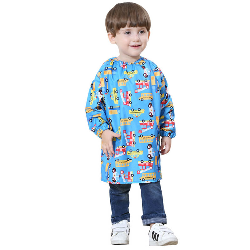 Kids Waterproof Smock Long Sleeve Cartoon Pattern Art Apron-Blue