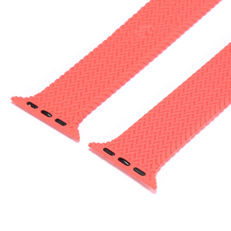 Soft Silicone Solo Loop Braided Wristbands Replacement Strap for iWatch Series SE/6/5/4/3/2/1-FreshPink