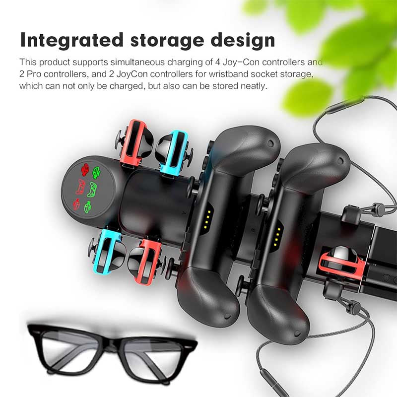 Charging Station with LED Indicator for Switch Joy Cons and Pro Controllers