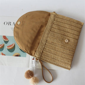 Straw Shoulder Bag Casual Beach Clutch Crossbody Bag-Khaki