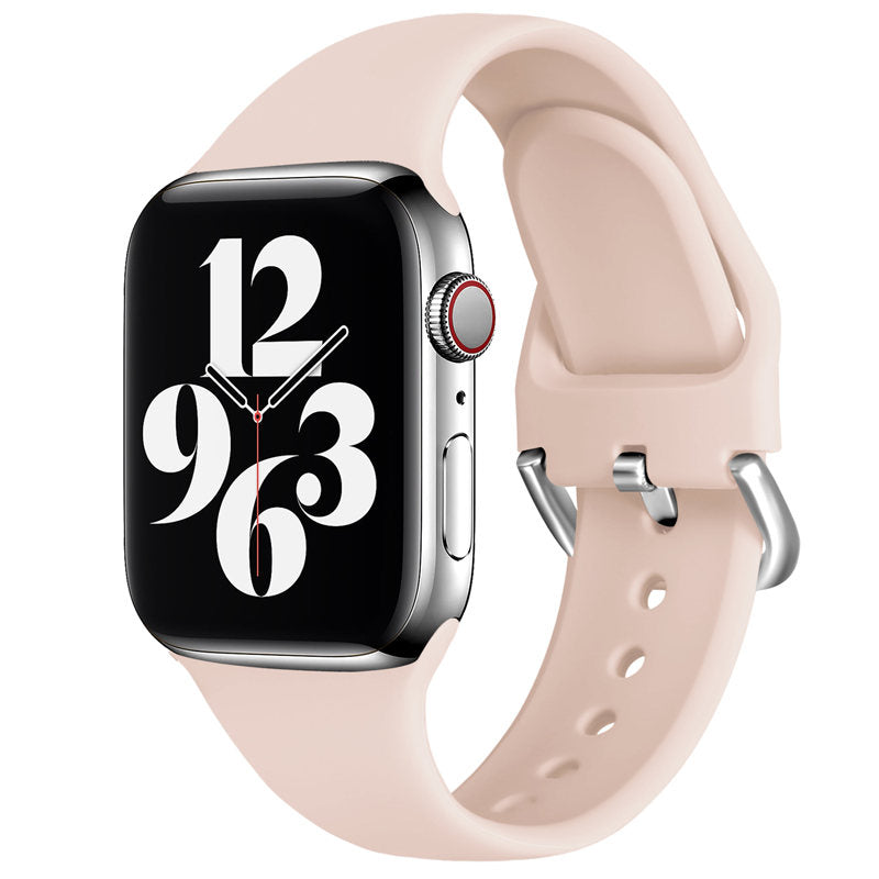 Silicone Sport Replacement Strap with Classic Clasp for iWatch Series SE 6 5 4 3 2 1-LightPink