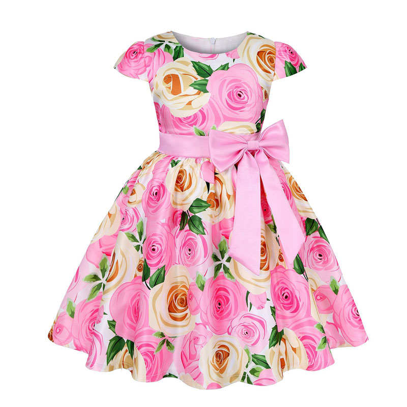 Girls Dresses Flower Girl Wedding Dress Elegant Floral Dress-Pink