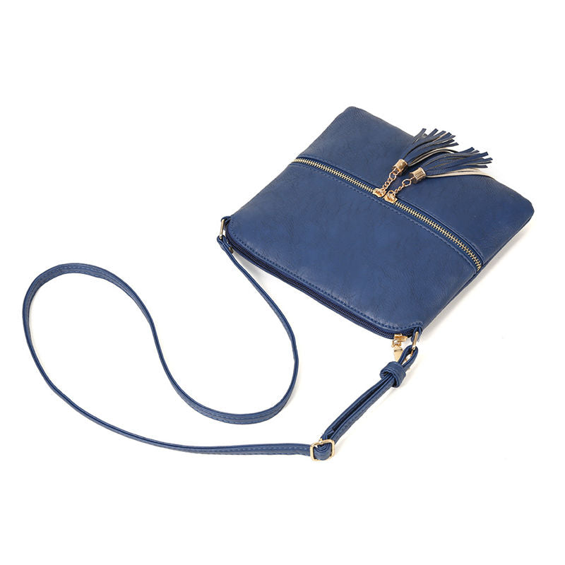 Lightweight Medium Crossbody Bag with Tassel-Sapphire