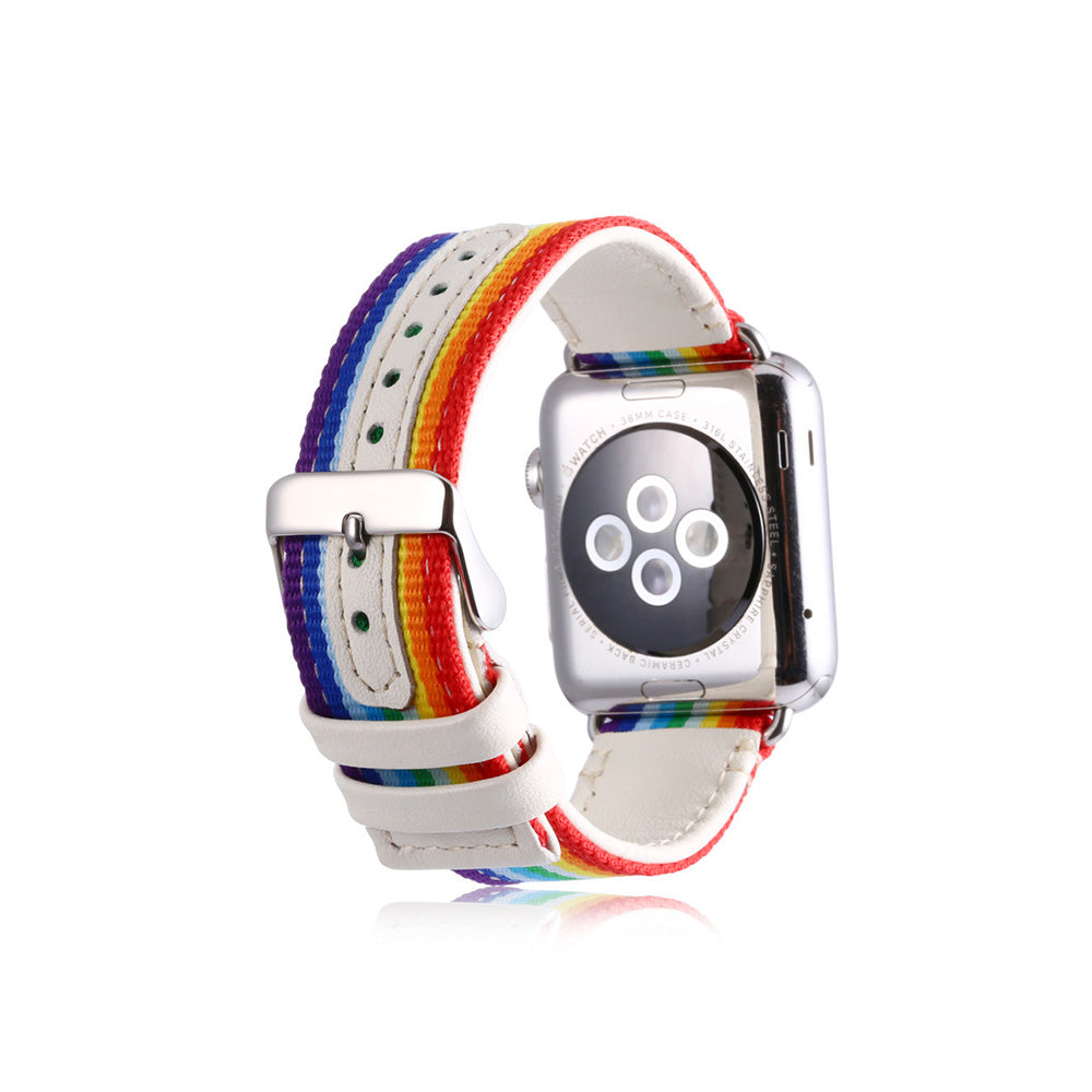 Fashion Braided Pattern PU Leather Watch Band Microfiber Design For Apple Watch SE/6/5/4/3/2/1(Rainbow)