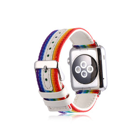 Fashion Braided Pattern PU Leather Watch Band Microfiber Design For Apple Watch SE/6/5/4/3/2/1(Rainbow)