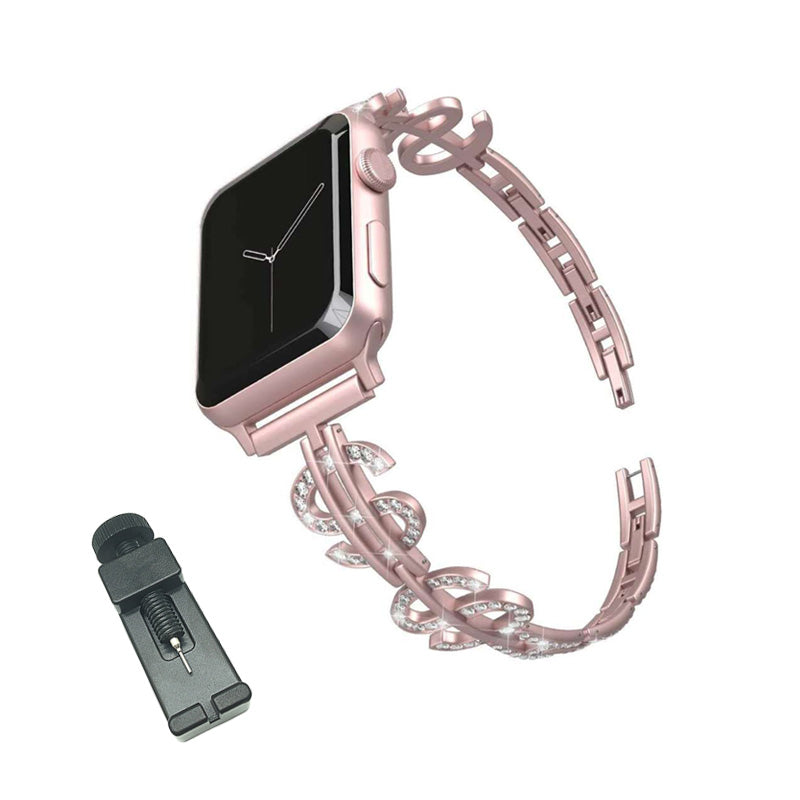 S Shape Watch Band Stainless Steel Wristbands Replacement iWatch Strap for Apple IWatch Series 1/2/3/4/5/6/SE For Women-Rose Pink