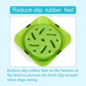 Dog Slow Feeder Non Slip Puzzle Bowl Anti-Gulping Pet Slower Food Feeding Dishes-Green